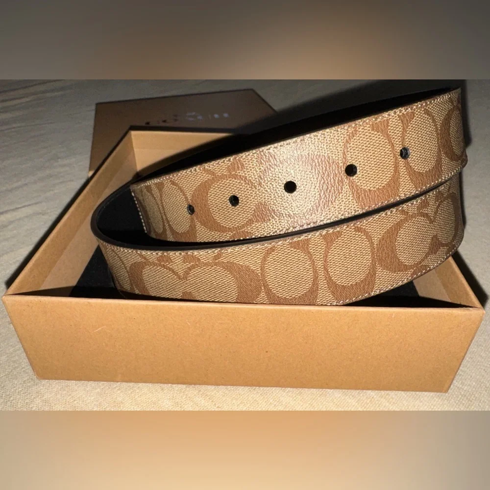 COACH Signature Canvas Belt in Tan and Black